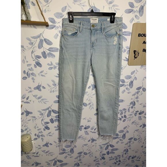 Frame Le Garcon Distressed Cropped Mid Rise Skinny Jeans Size 26 - Picture 3 of 9